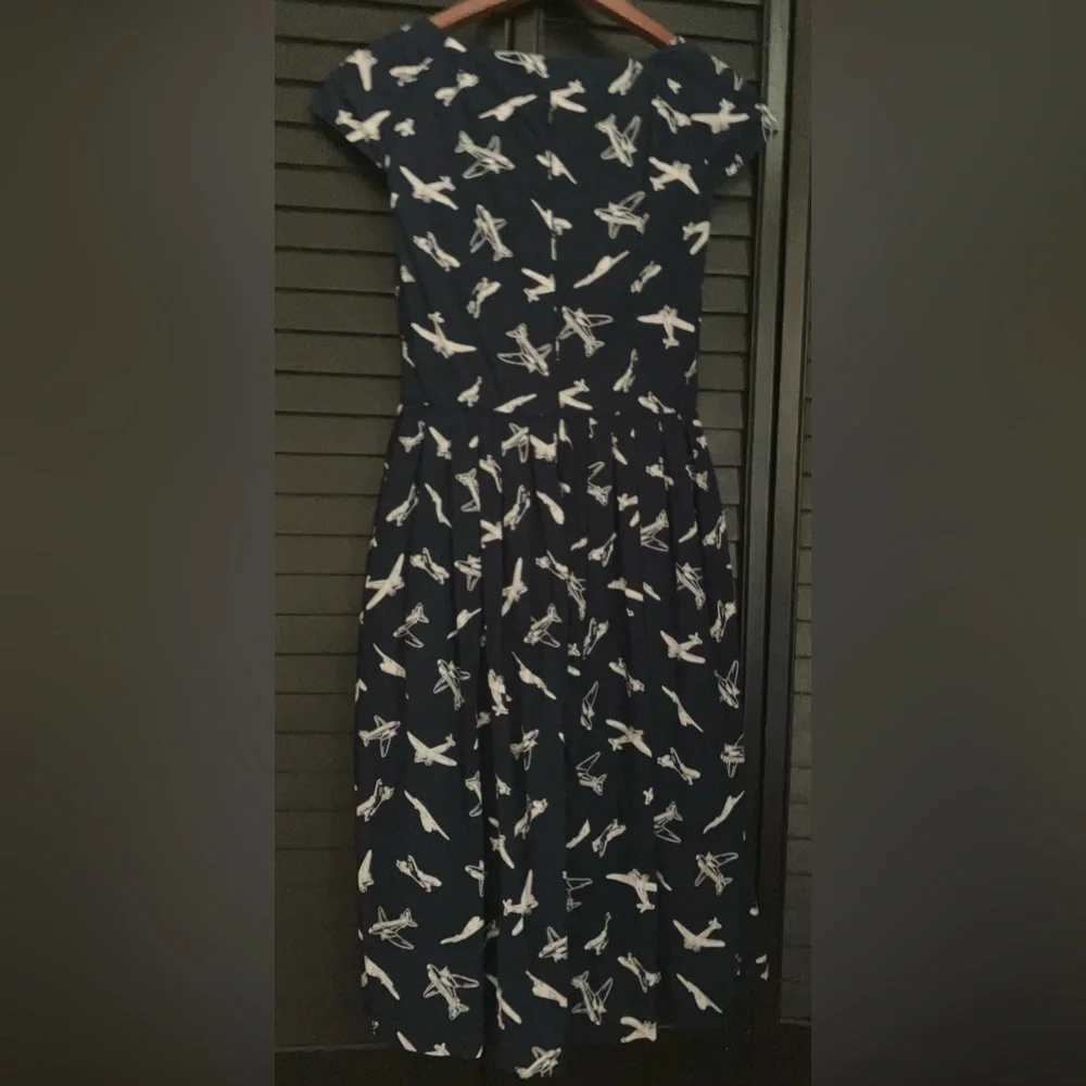 Vintage Modcloth Emily and Fin Airplane/Jet/Planes/Air Force Navy Cotton Dress - Picture 3 of 11
